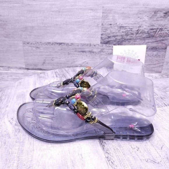 Penny Loves Kenny Beaded Jelly Thong Flip Flop Sandal Clear Women's sz 7 - Picture 3 of 8